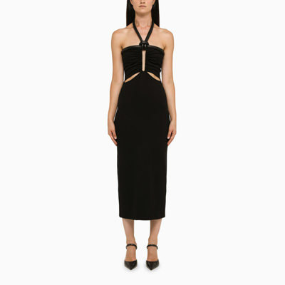 DAVID KOMA BLACK DRAPED MIDI DRESS