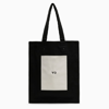Y-3 BLACK LEATHER AND CANVAS TOTE BAG WITH LOGO