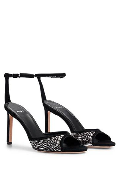 Hugo Boss Suede Sandals With Crystal Studs And Buckle In Multi