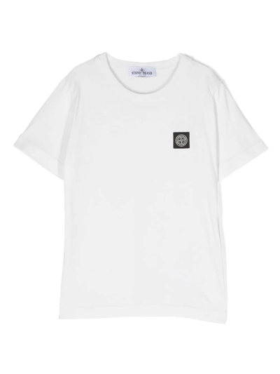 Stone Island Junior Kids' Compass-patch Cotton T-shirt In White