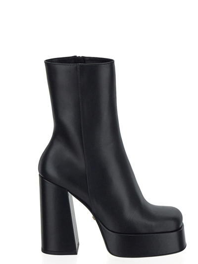 Versace Metallic Aevitas Platform Boots In Black