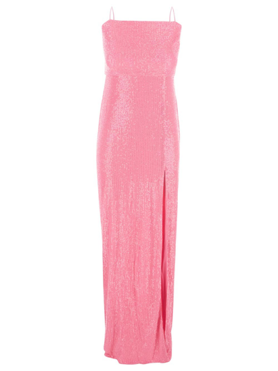 Rotate Birger Christensen Sequin-embellished Side-slit Maxi Dress In Pink Polyester