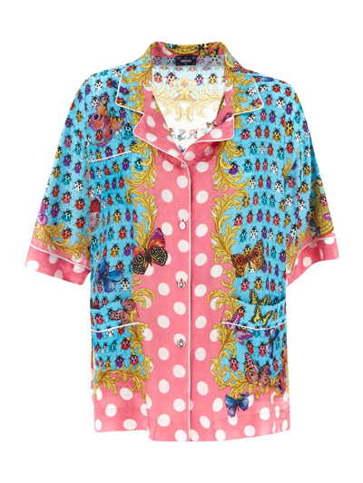 Versace Printed Silk Blend Twill Shirt In Multicolor