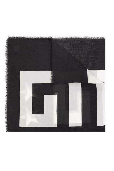 Givenchy Logo Printed Frayed Edge Scarf In Black