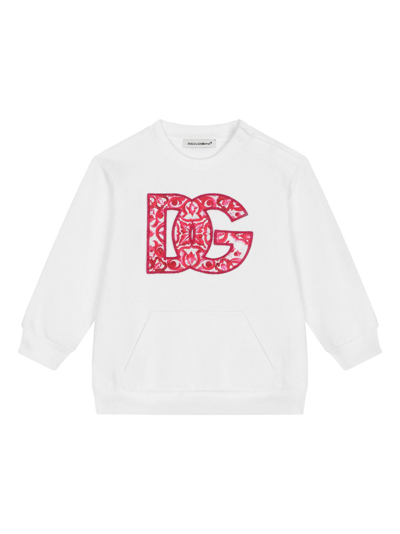 Dolce & Gabbana Babies' Logo-embroidered Cotton Sweatshirt In White