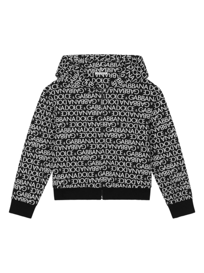 Dolce & Gabbana Kids' Logo-print Zip-up Hoodie In Black