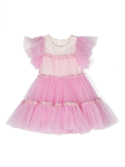Billieblush Kids' Sequin-embellished Tulle Tiered Dress In Pink
