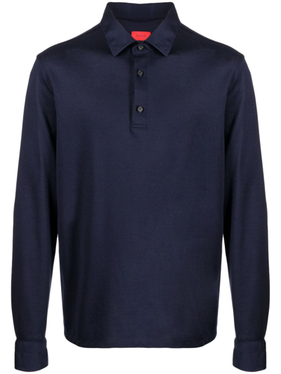 Isaia Men's Wool-silk Blend Polo Sweater In Blue