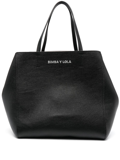 Bimba Y Lola Large Leather Tote Bag In Black