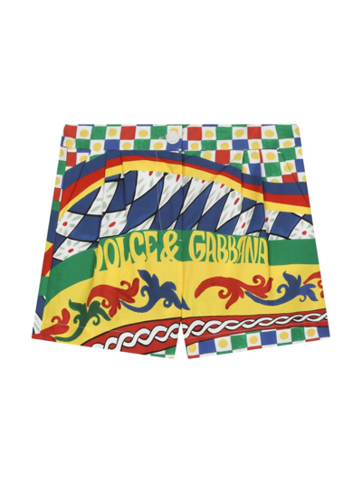 Dolce & Gabbana Kids' Carretto-print Poplin Shorts In Multicolor