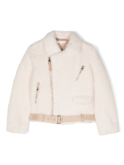 Chloé Kids' Recycled Polyester Faux Shearling Jacket In White