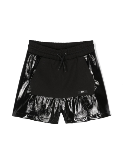Dkny Kids' Logo-tag High-shine Shorts In Black