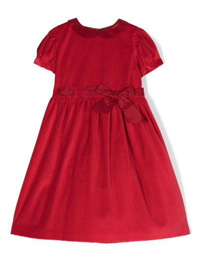 Mariella Ferrari Kids' Velvet-effect Bow-detail Dress In Red