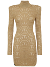 Philipp Plein Monogram-pattern Crochet-knit Minidress In Gold