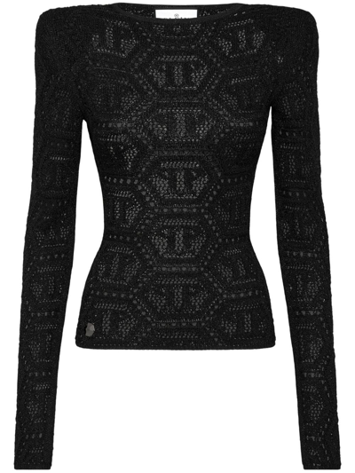 PHILIPP PLEIN LOGO-EMBROIDERED KNITTED TOP