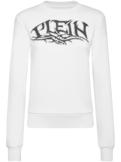 Philipp Plein Logo-embellished Cotton Sweatshirt In White