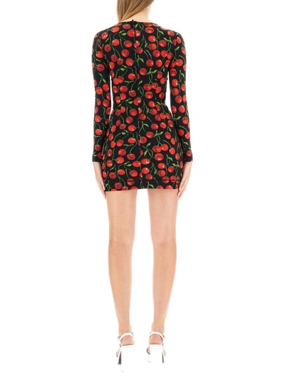 Dolce & Gabbana Short Long-sleeved Jersey Dress With Cherry Print In Ciliegie Fdo Nero