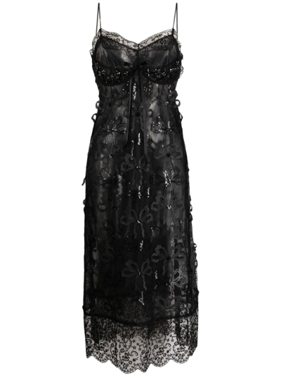 Simone Rocha Semi-sheer Sequin-embellished Slip Dress In Black