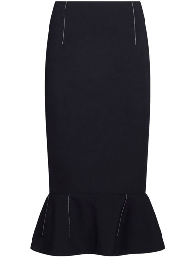 Marni Contrast-stitching Peplum-hem Skirt In Black