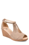 Journee Collection Kedzie Womens Faux Suede Ankle Strap Wedges In Taupe