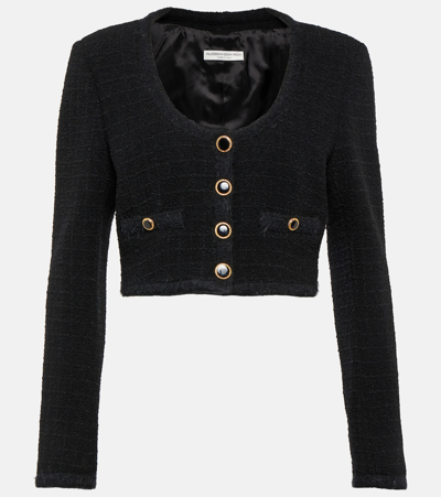 Alessandra Rich Checked Cropped Tweed Blazer In Black