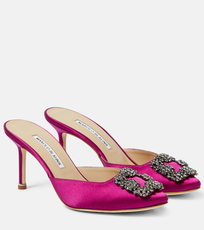 Manolo Blahnik Hangisimu 70 Embellished Satin Mules In Purple