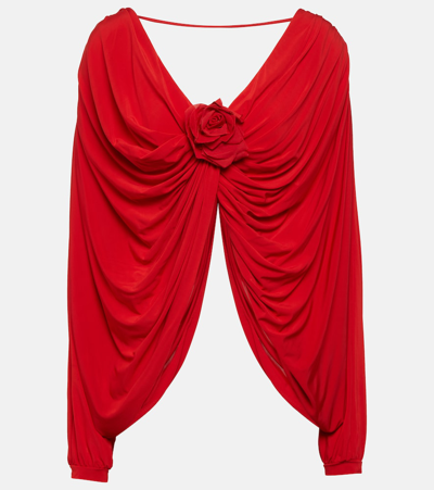 Giuseppe Di Morabito Floral-appliqué Draped Jersey Top In Red