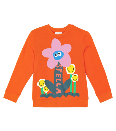 Stella Mccartney Kids' Floral Cotton Jersey Sweatshirt In Orange