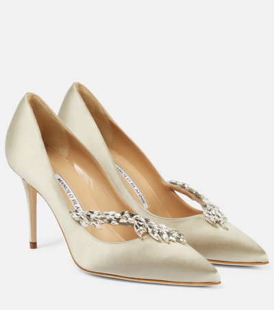 Manolo Blahnik Nadira 90 Embellished Satin Pumps In Grey