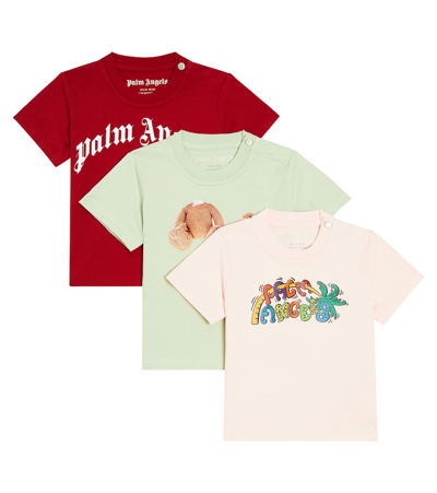 Palm Angels Baby Set Of Three Cotton Jersey T-shirts In Multicoloured