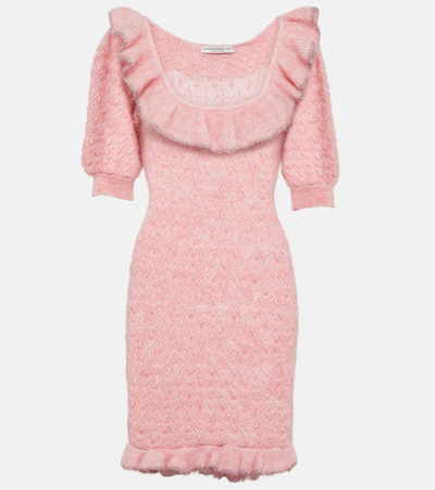 Alessandra Rich Embroidered Mohair-blend Minidress In Pink