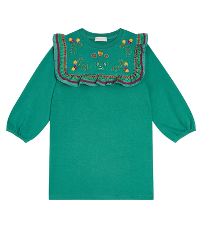 Stella Mccartney Kids' Embroidered Cotton Jersey Dress In Multicoloured
