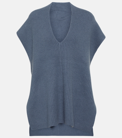 Joseph Oversized Ribbed Cashmere Vest In Cloudy Blue