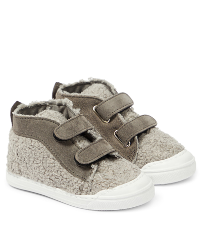Il Gufo Kids' Teddy Strap Sneakers In Grey