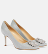 MANOLO BLAHNIK HANGISI 90 EMBELLISHED GLITTER PUMPS