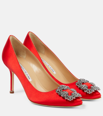 Manolo Blahnik Hangisi 90 Embellished Satin Pumps In Red