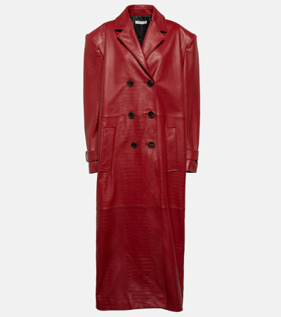 Alessandra Rich Oversized Embossed Leather Coat In Red
