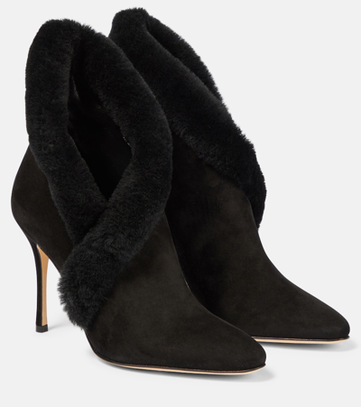 Manolo Blahnik Nestanu 105 Suede Ankle Boots In Black