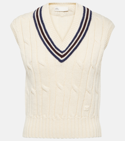 Tory Sport Cable-knit Wool Jumper Waistcoat In White