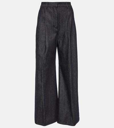 Loro Piana Raydel Cotton-cashmere Wide-leg Trousers In Blue