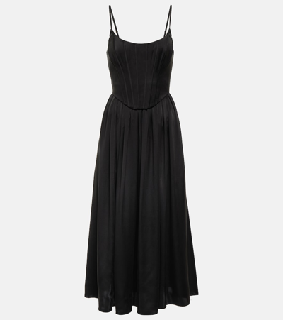 Zimmermann Silk Sleeveless Corset Midi Dress In Black