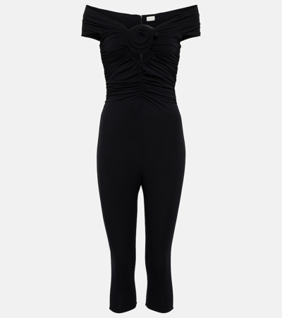 Magda Butrym Floral-appliqué Jersey Jumpsuit In Black