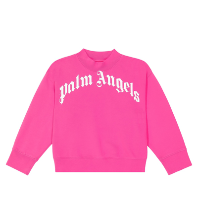 Palm Angels Kids' Logo Cotton Jersey Sweatshirt In Pink