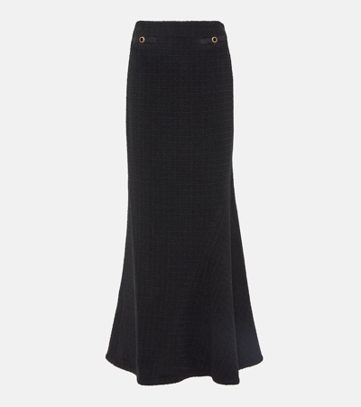 Alessandra Rich Checked Tweed Maxi Skirt In Black