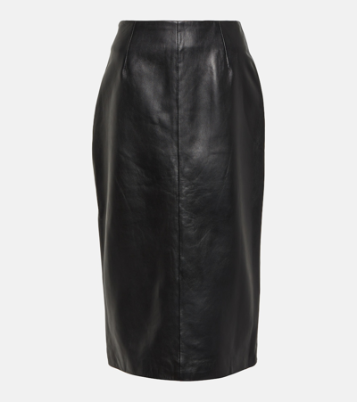 Blazé Milano Vegas Baby Leather Midi Skirt In Black