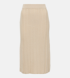 Max Mara Melk Wool Rib Knit Midi Skirt In White