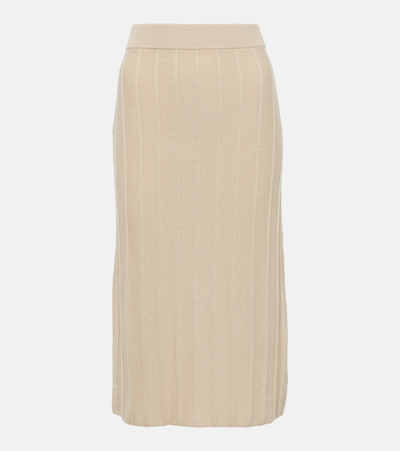 Max Mara Melk Wool Rib Knit Midi Skirt In Albino