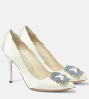 MANOLO BLAHNIK BRIDAL HANGISI 105 EMBELLISHED SATIN PUMPS