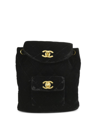 Pre-owned Chanel 1994-1996 Small Duma Velvet Backpack In Black