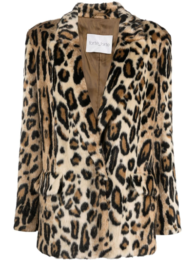 Forte Forte Leopard-print Single-breasted Coat In Beige